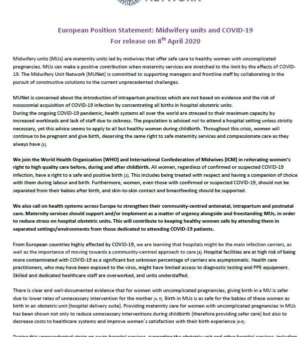 MUNet European Position Statement – Midwifery Units & CoVid-19