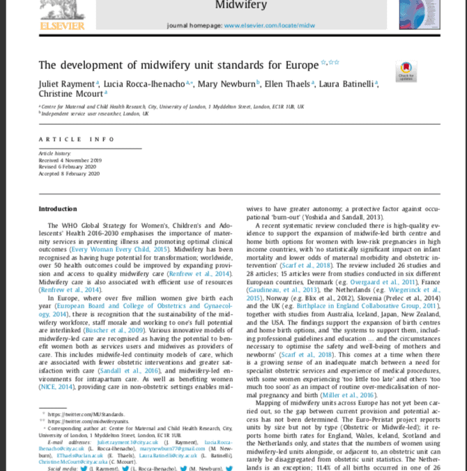 The development of midwifery unit standards for Europe