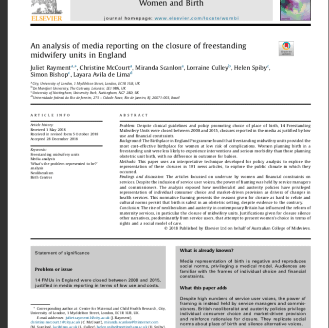 An analysis of media reporting on the closure of freestanding midwifery units in England