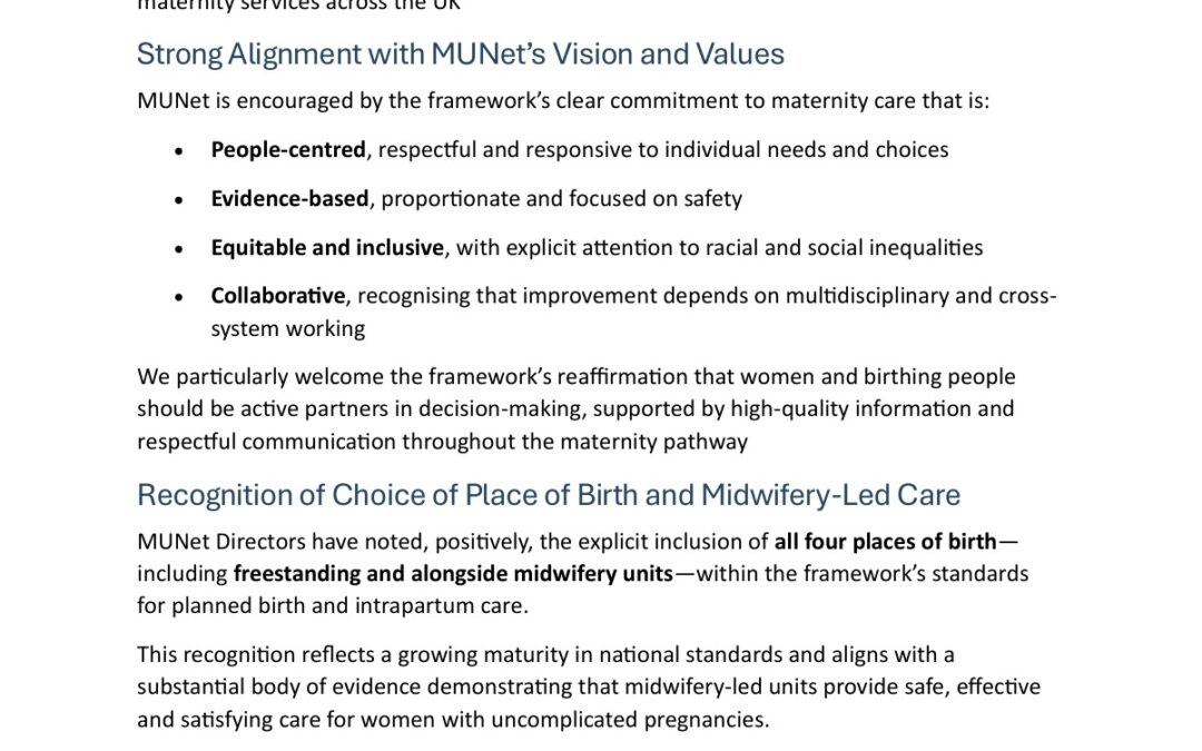 ‘Hot of the Press’ – MUNet supports and endorses the RCOG Maternity Service Standards Framework