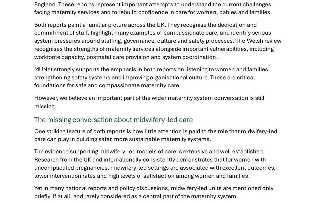 ‘Hot off the Press’: Spring 2026 – MUNet response to the Welsh National Maternity Assurance Assessment and  the Independent Investigation into Maternity and Neonatal Services in England  (Interim Report)