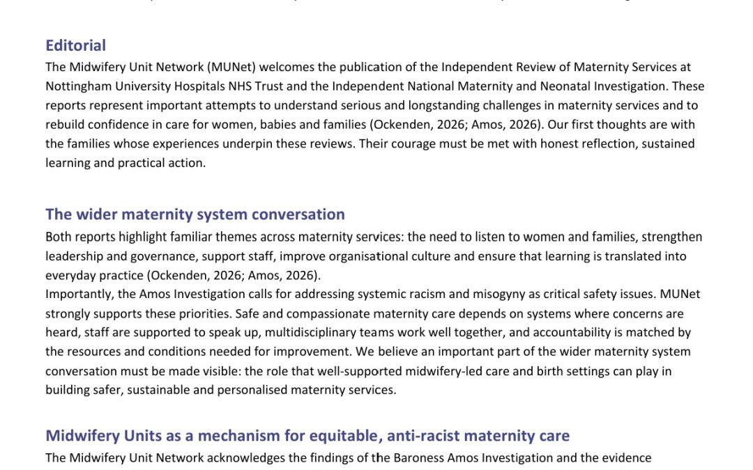 ‘Hot off the Press’: Summer 2026 – Special Edition – MUNet response to the Ockenden Report and the Amos National Maternity and Neonatal Investigation
