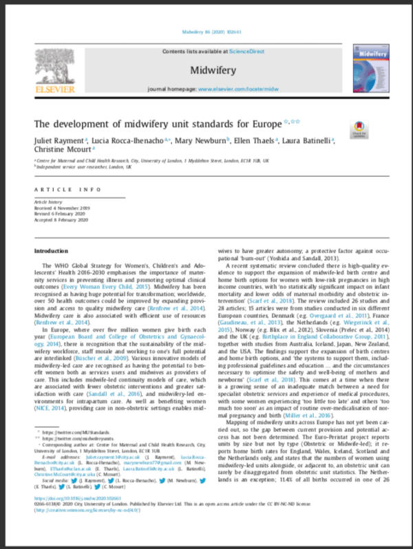 The development of midwifery unit standards for Europe