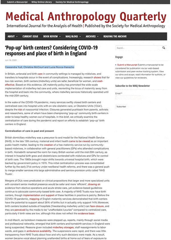 ‘Pop-up’ birth centres? Considering COVID-19 responses and place of birth in England’