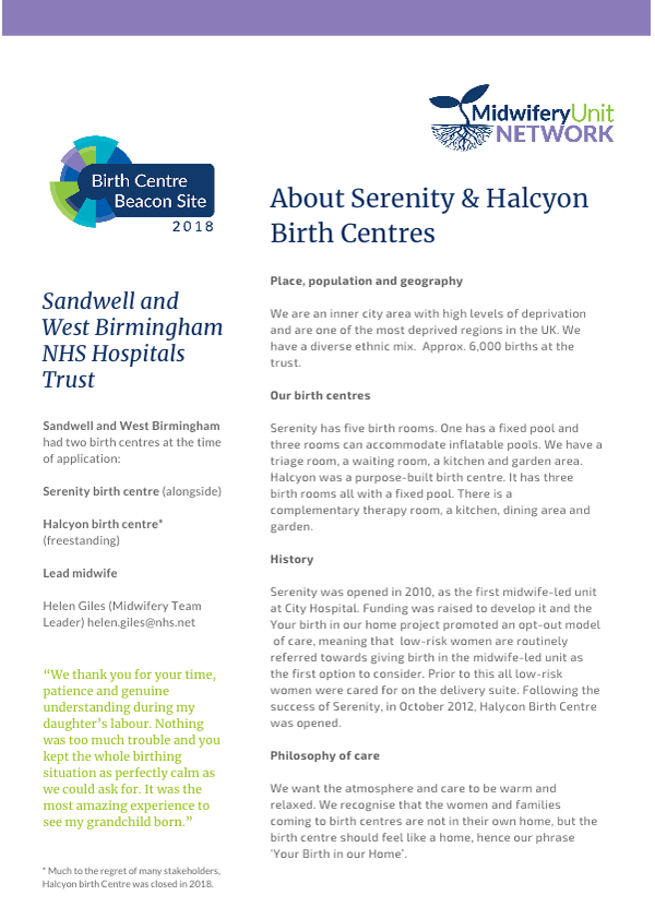 Sandwell and West Birmingham Beacon Site Summary