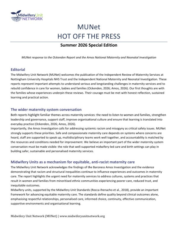 ‘Hot off the Press’: Summer 2026 - Special Edition - MUNet response to the Ockenden Report and the Amos National Maternity and Neonatal Investigation